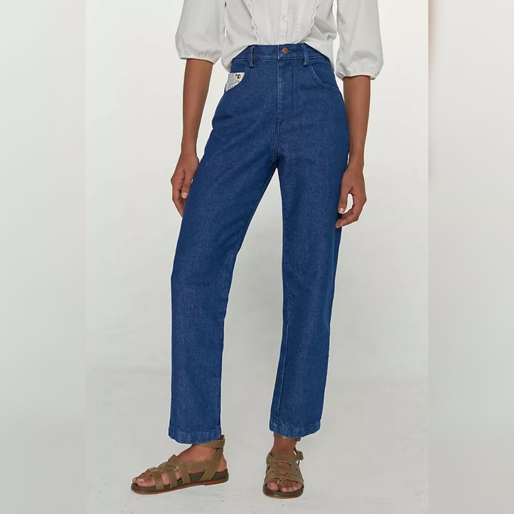 NWT Carleen Made in US High Waisted Floral Denim